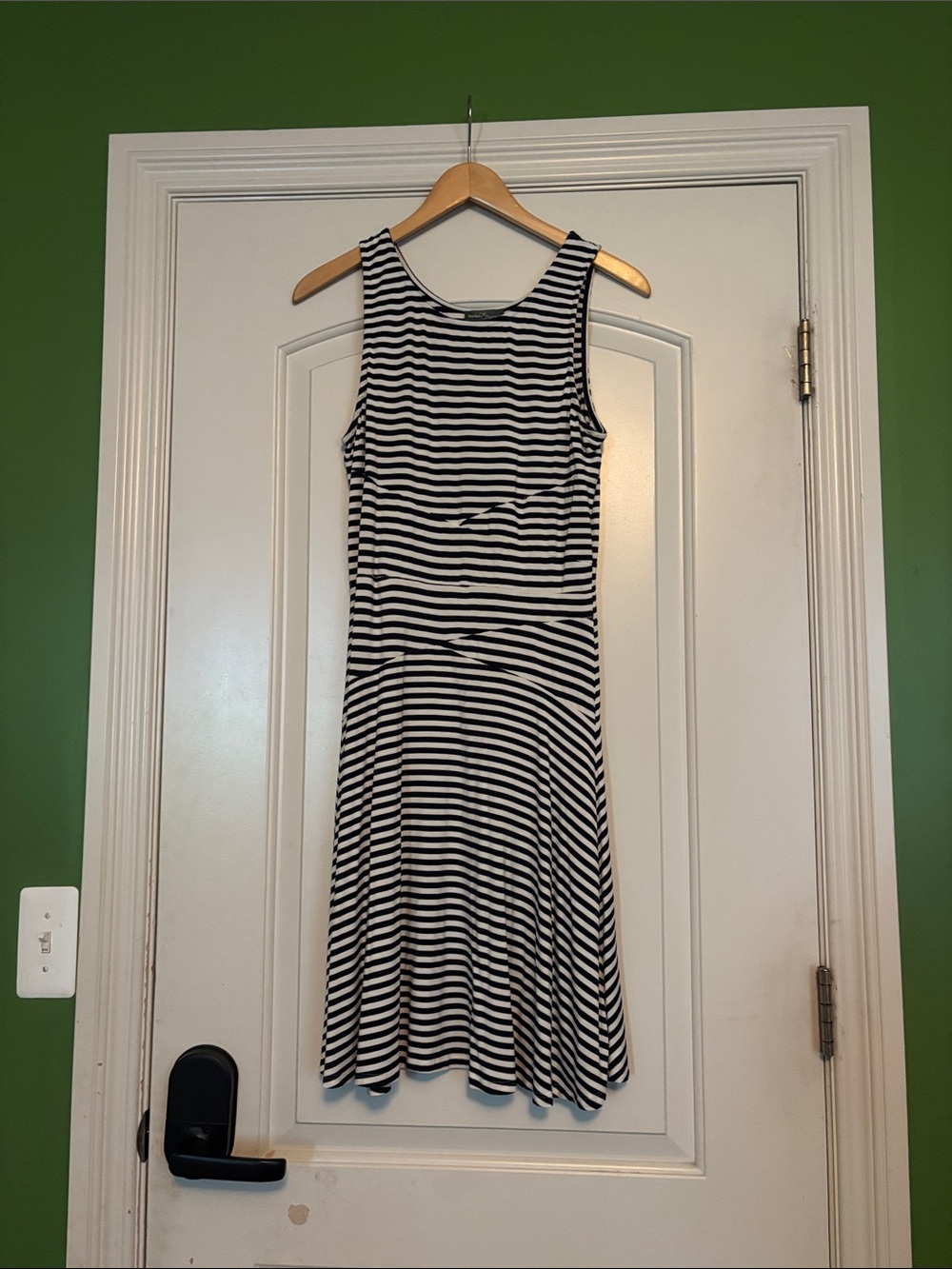 Market & Spruce Navy and White Striped Sleeveless Fit-and-Flare Dress. Medium